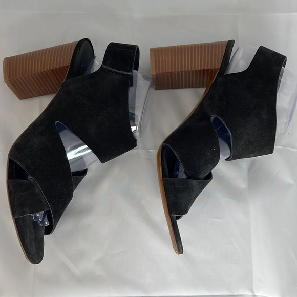 VINCE Crisscross Suede Chunky Heel Slingback Sandals Shoes Black Open Size 11 - Picture 4 of 12